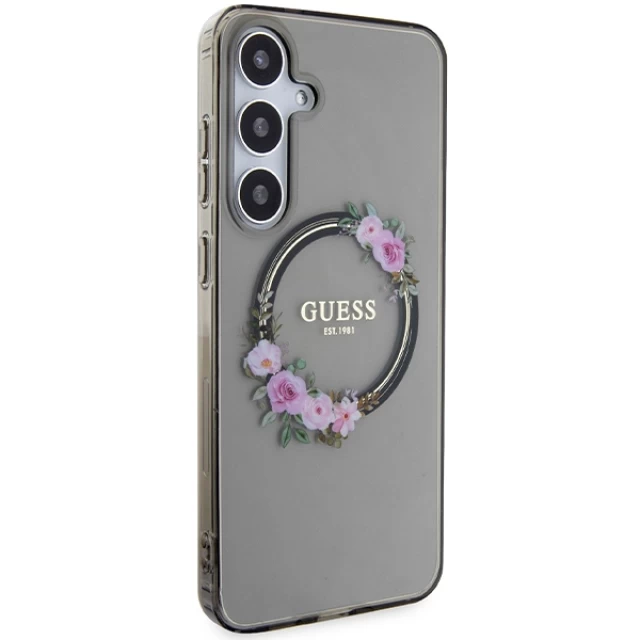 Чехол Guess IML Flowers Wreath для Samsung Galaxy S24 Plus (S926) Black with MagSafe (GUHMS24MHFWFCK)