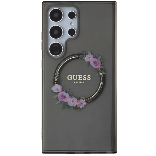 Чохол Guess IML Flowers Wreath для Samsung Galaxy S24 Ultra (S928) Black with MagSafe (GUHMS24LHFWFCK)