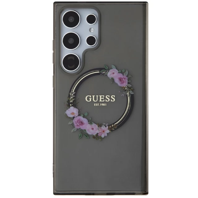 Чехол Guess IML Flowers Wreath для Samsung Galaxy S24 Ultra (S928) Black with MagSafe (GUHMS24LHFWFCK)