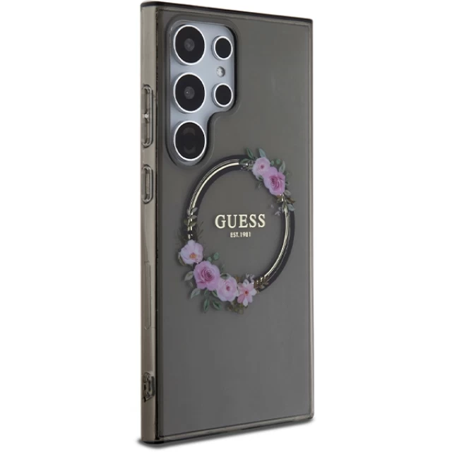 Чехол Guess IML Flowers Wreath для Samsung Galaxy S24 Ultra (S928) Black with MagSafe (GUHMS24LHFWFCK)