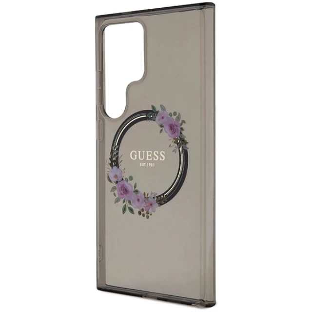 Чохол Guess IML Flowers Wreath для Samsung Galaxy S24 Ultra (S928) Black with MagSafe (GUHMS24LHFWFCK)