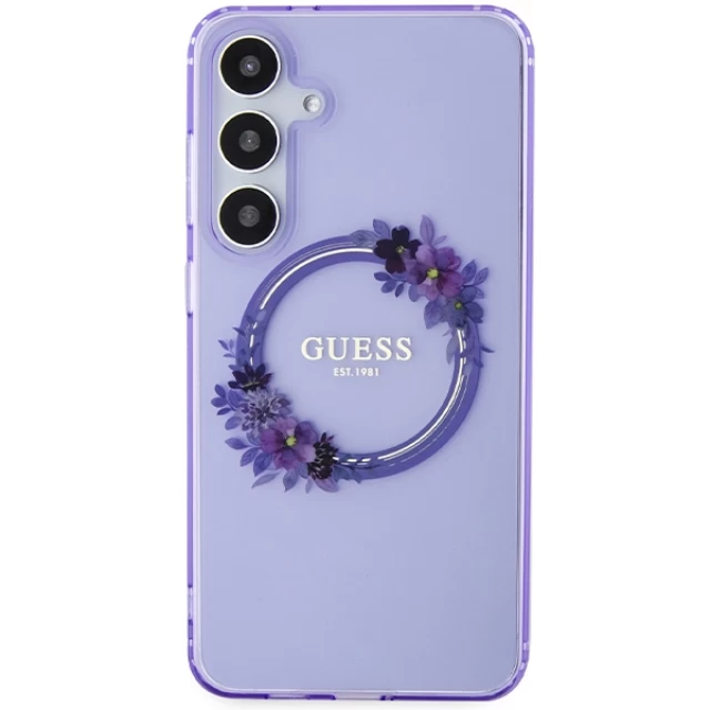 Чехол Guess IML Flowers Wreath для Samsung Galaxy S24 Plus (S926) Purple with MagSafe (GUHMS24MHFWFCU)