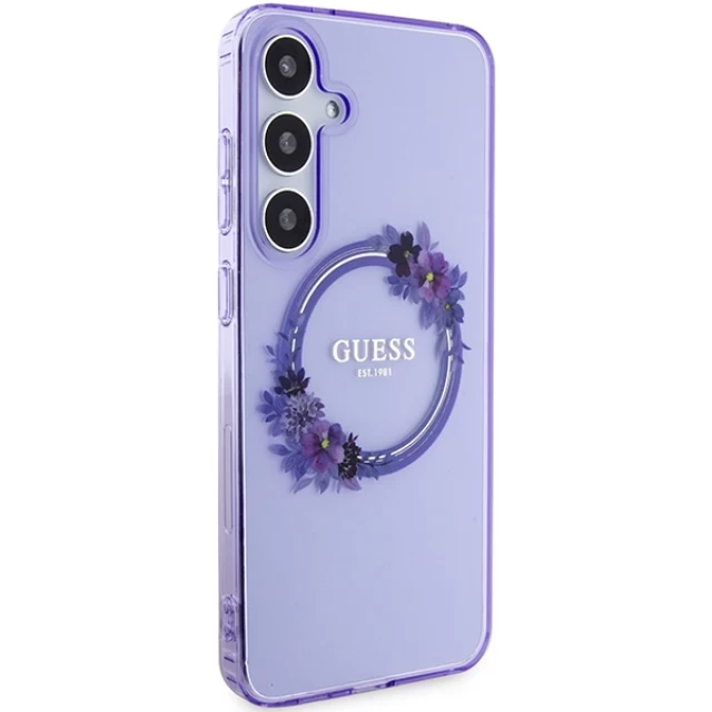 Чохол Guess IML Flowers Wreath для Samsung Galaxy S24 Plus (S926) Purple with MagSafe (GUHMS24MHFWFCU)