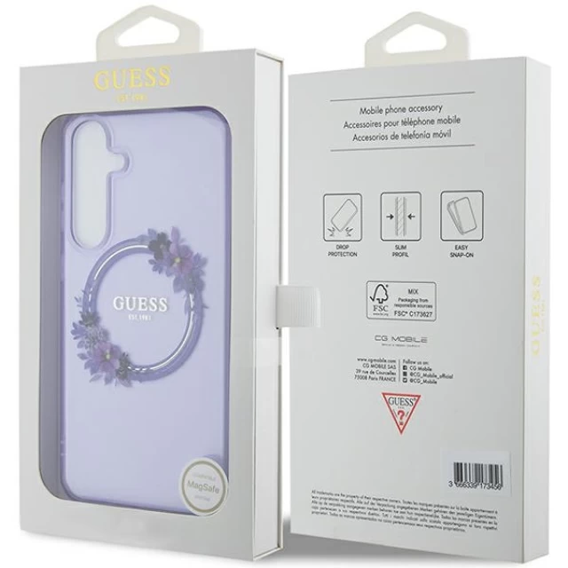 Чехол Guess IML Flowers Wreath для Samsung Galaxy S24 Plus (S926) Purple with MagSafe (GUHMS24MHFWFCU)