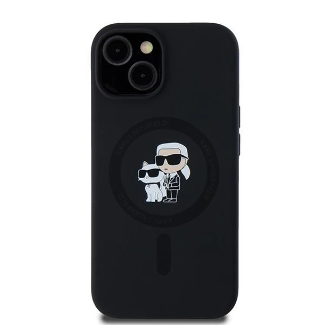 Чехол Karl Lagerfeld Silicone Karl & Choupette для iPhone 15 | 14 | 13 Black with MagSafe (KLHMP15SSCMKCRHK)