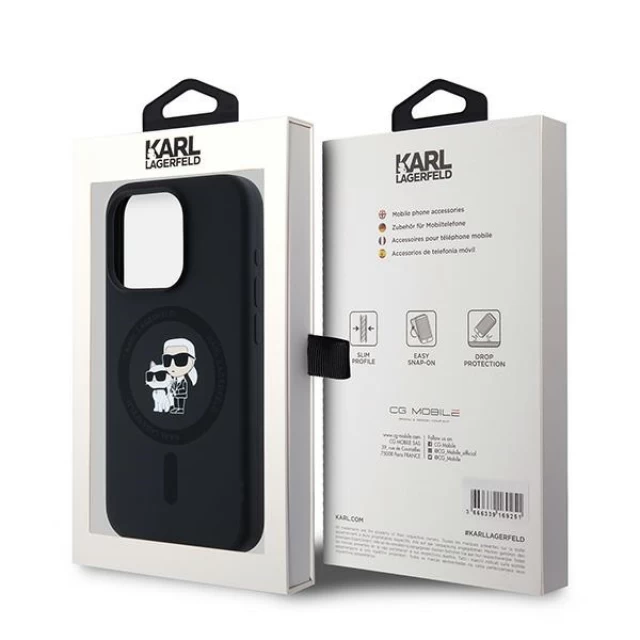 Чохол Karl Lagerfeld Silicone Karl & Choupette Ring для iPhone 15 Pro Black with MagSafe (KLHMP15LSCMKCRHK)