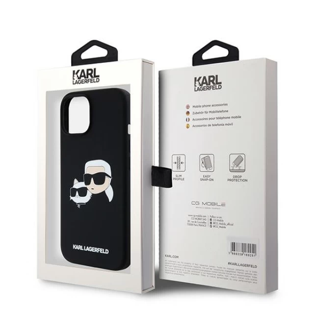 Чохол Karl Lagerfeld Silicone Karl & Choupette Head для iPhone 15 Black with MagSafe (KLHMP15SSKCHPPLK)