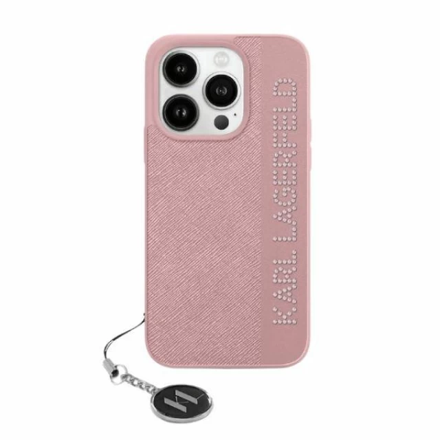 Чехол Karl Lagerfeld Saffiano Rhinestones & Charm для iPhone 15 Pro Pink (KLHCP15LPSAKDGCP)