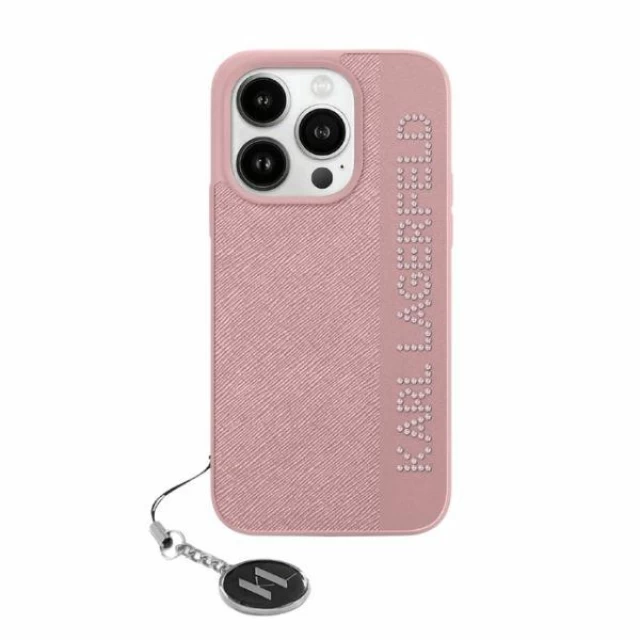 Чохол Karl Lagerfeld Saffiano Rhinestones & Charm для iPhone 15 Pro Max Pink (KLHCP15XPSAKDGCP)