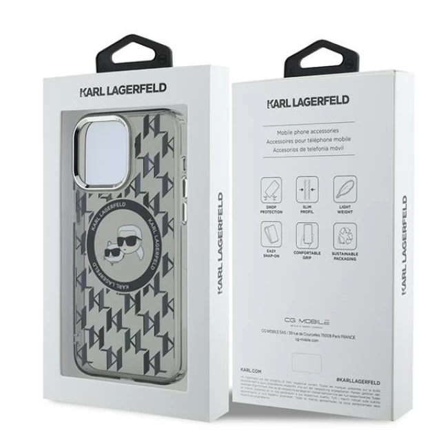 Чохол Karl Lagerfeld IML Monogram Karl & Choupette Head для iPhone 15 Pro Black with MagSafe (KLHMP15LHMCKMHK)