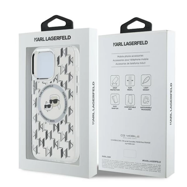 Чехол Karl Lagerfeld IML Monogram Karl & Choupette Head для iPhone 15 Pro Transparent with MagSafe (KLHMP15LHMCKMHT)