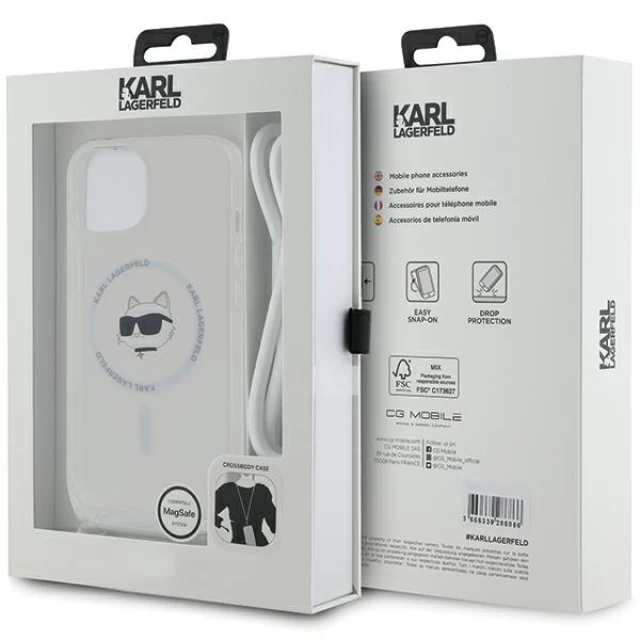 Чехол Karl Lagerfeld IML Choupette Head & Cord для iPhone 15 | 14 | 13 Transparent with MagSafe (KLHMP15SHCCHNT)