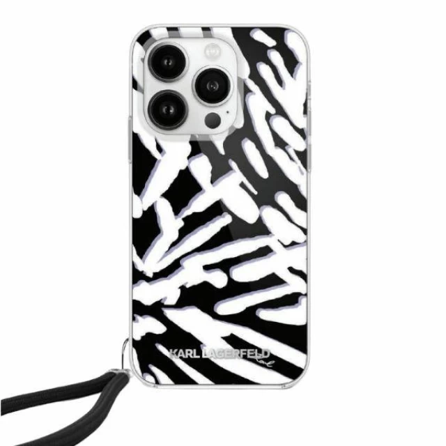 Чехол Karl Lagerfeld IML Zebra Pattern & Cord для iPhone 15 Pro Black (KLHCP15LHZBPKCCK)