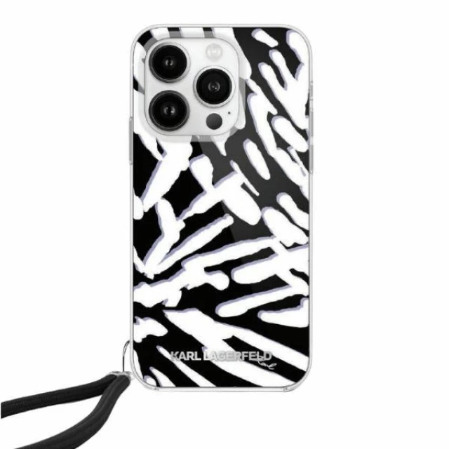 Чехол Karl Lagerfeld IML Zebra Pattern & Cord для iPhone 15 Pro Max Black (KLHCP15XHZBPKCCK)