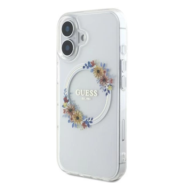 Чохол Guess IML Flowers Wreath для iPhone 16 Plus Transparent with MagSafe (GUHMP16MHFWFCT)