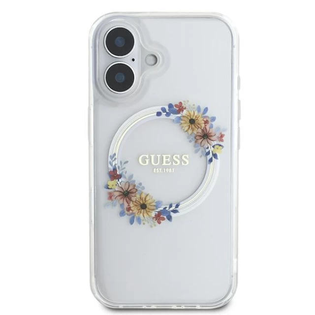 Чохол Guess IML Flowers Wreath для iPhone 16 Plus Transparent with MagSafe (GUHMP16MHFWFCT)