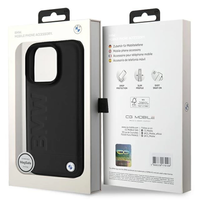 Чехол BMW Leather Hot Stamp для iPhone 16 Pro Black with MagSafe (BMHMP16LSLLBK)