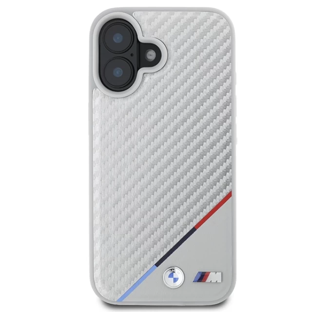 Чехол BMW Carbon Tricolor Line для iPhone 16 Grey with MagSafe (BMHMP16S23PUDTS)