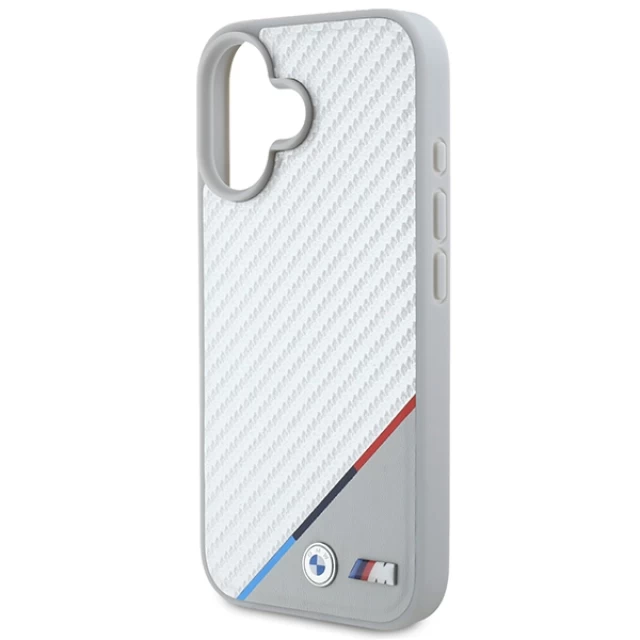 Чехол BMW Carbon Tricolor Line для iPhone 16 Grey with MagSafe (BMHMP16S23PUDTS)