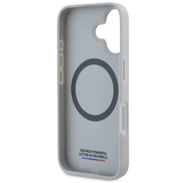 Чехол BMW Carbon Tricolor Line для iPhone 16 Grey with MagSafe (BMHMP16S23PUDTS)