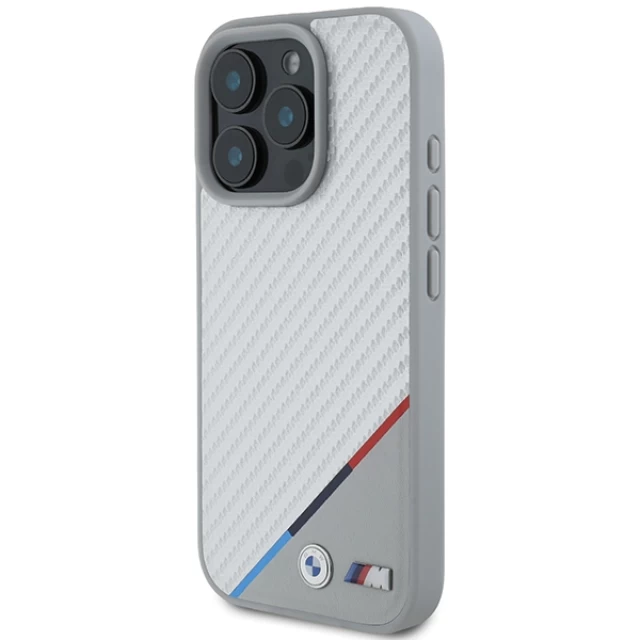 Чехол BMW Carbon Tricolor Line для iPhone 16 Pro Grey with MagSafe (BMHMP16L23PUDTS)