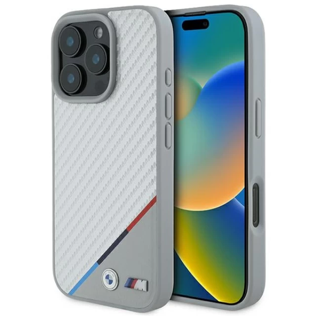 Чехол BMW Carbon Tricolor Line для iPhone 16 Pro Max Grey with MagSafe (BMHMP16X23PUDTS)