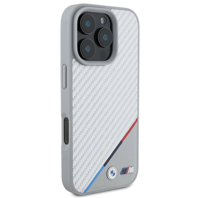 Чехол BMW Carbon Tricolor Line для iPhone 16 Pro Max Grey with MagSafe (BMHMP16X23PUDTS)