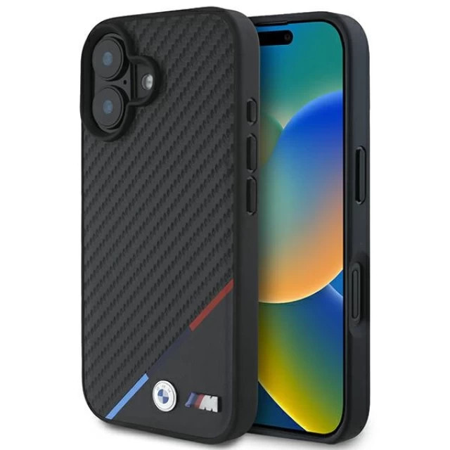 Чехол BMW Carbon Tricolor Line для iPhone 16 Black with MagSafe (BMHMP16S23PUDTK)