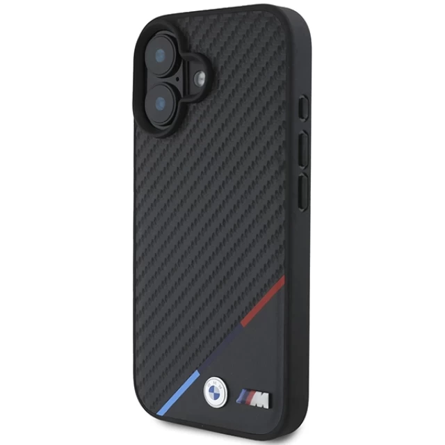 Чехол BMW Carbon Tricolor Line для iPhone 16 Black with MagSafe (BMHMP16S23PUDTK)