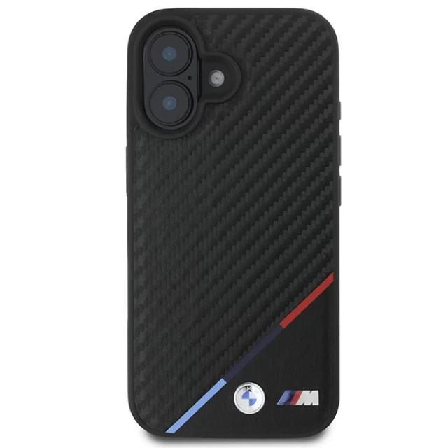 Чехол BMW Carbon Tricolor Line для iPhone 16 Black with MagSafe (BMHMP16S23PUDTK)