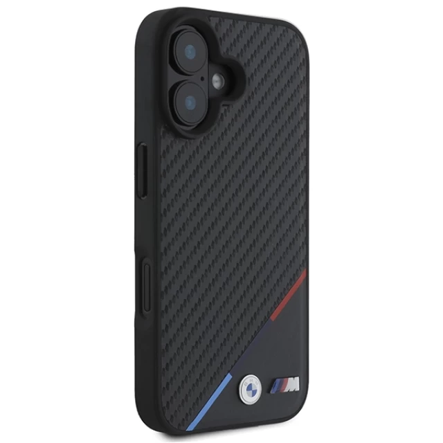 Чехол BMW Carbon Tricolor Line для iPhone 16 Black with MagSafe (BMHMP16S23PUDTK)