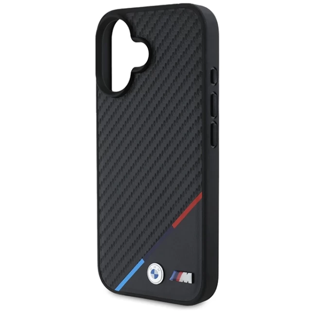 Чехол BMW Carbon Tricolor Line для iPhone 16 Black with MagSafe (BMHMP16S23PUDTK)