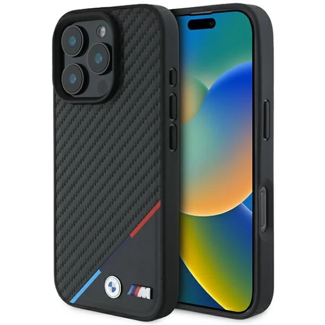 Чехол BMW Carbon Tricolor Line для iPhone 16 Pro Black with MagSafe (BMHMP16L23PUDTK)