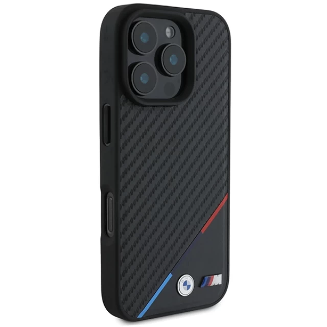 Чехол BMW Carbon Tricolor Line для iPhone 16 Pro Black with MagSafe (BMHMP16L23PUDTK)