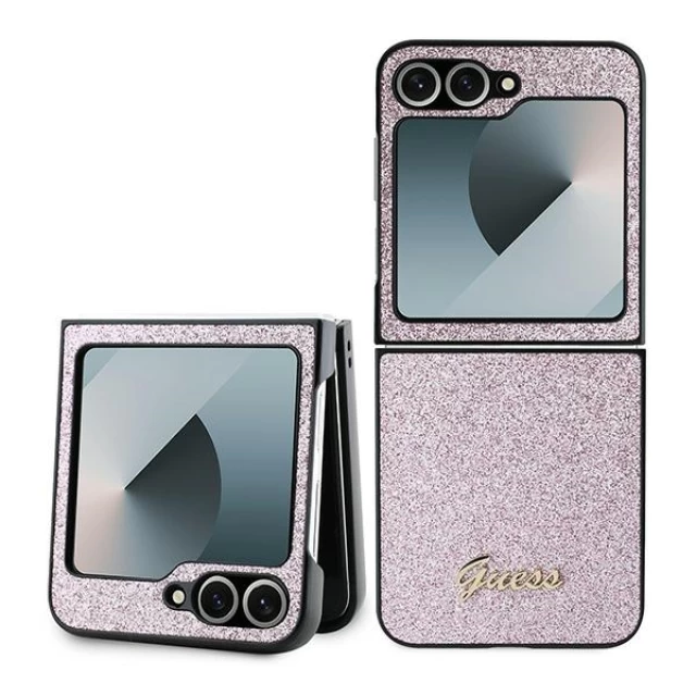 Чехол Guess Glitter Script для Samsung Galaxy Flip6 (F741) Pink (GUHCZF6HGGSHP)