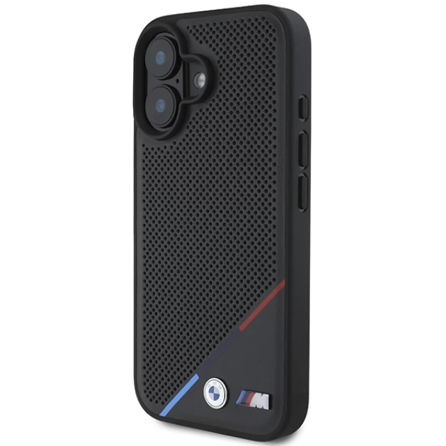 Чехол BMW M Perforated Tricolor Line для iPhone 16 Black with MagSafe (BMHMP16S23PUPDK)