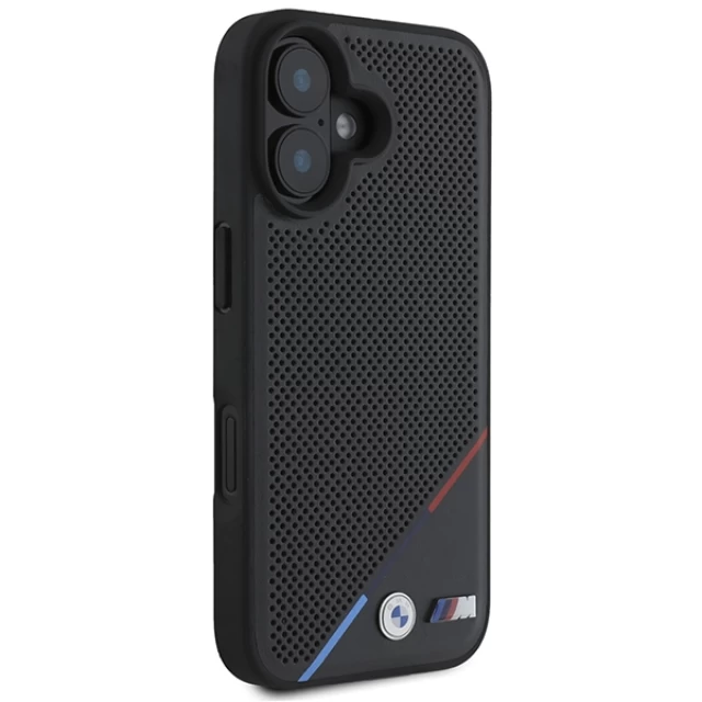 Чехол BMW M Perforated Tricolor Line для iPhone 16 Black with MagSafe (BMHMP16S23PUPDK)