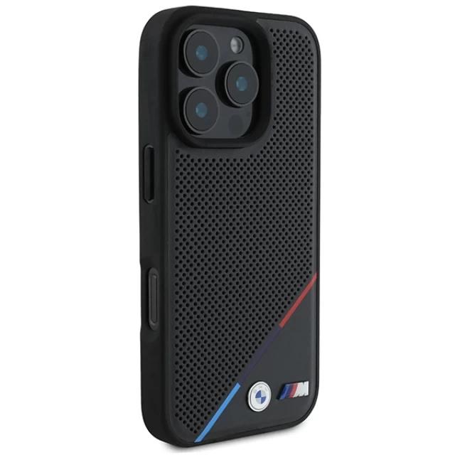 Чохол BMW M Perforated Tricolor Line для iPhone 16 Pro Black with MagSafe (BMHMP16L23PUPDK)