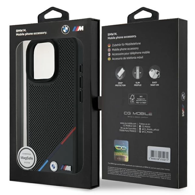 Чохол BMW M Perforated Tricolor Line для iPhone 16 Pro Black with MagSafe (BMHMP16L23PUPDK)