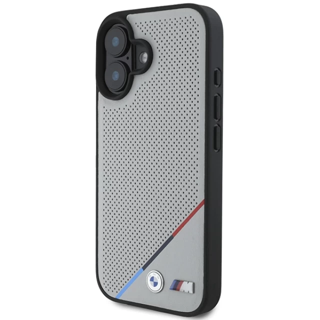 Чехол BMW M Perforated Tricolor Line для iPhone 16 Grey with MagSafe (BMHMP16S23PUPDG)