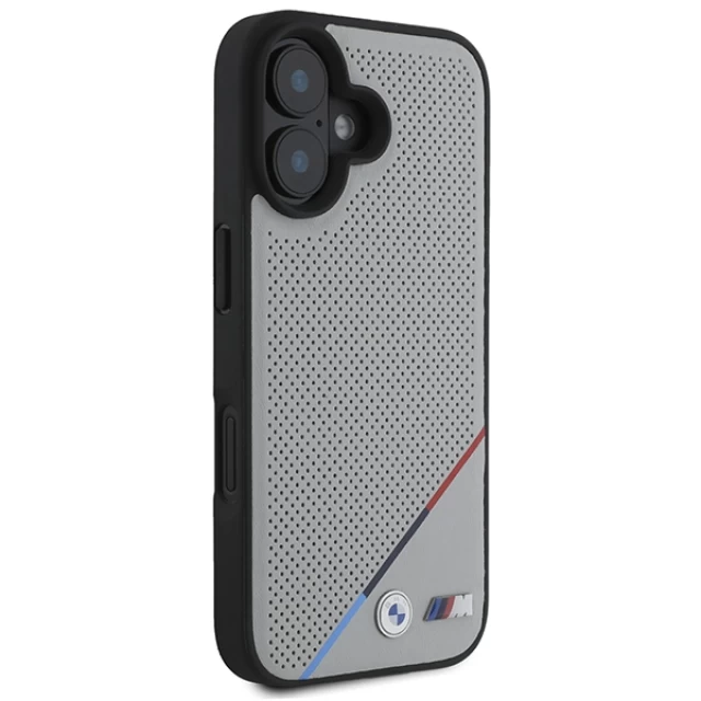 Чехол BMW M Perforated Tricolor Line для iPhone 16 Grey with MagSafe (BMHMP16S23PUPDG)