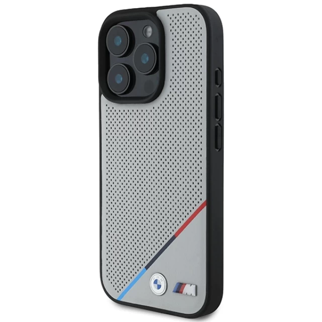 Чехол BMW M Perforated Tricolor Line для iPhone 16 Pro Grey with MagSafe (BMHMP16L23PUPDG)