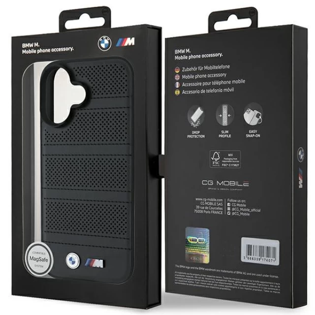 Чехол BMW M Perforated and Stitched Line для iPhone 16 Black with MagSafe (BMHMP16S23PUSPK)