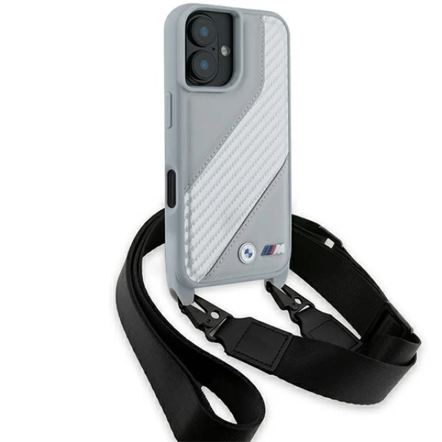 Чехол BMW M Edition Carbon Stripe & Strap для iPhone 16 Grey (BMHCP16S23PSCCG)