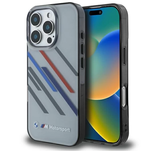 Чехол BMW Motosport IML Random Stripes для iPhone 16 Pro Max Grey (BMHCP16X23HTRAG)