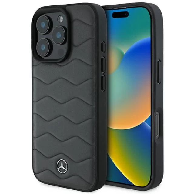 Чехол Mercedes Waves Leather для iPhone 16 Pro Max Antracite Grey (MEHCP16X23RWRSA)