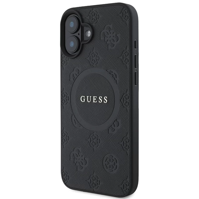 Чохол Guess Saffiano Peony Classic Logo для iPhone 16 Black with MagSafe (GUHMP16SPSAPSMEK)