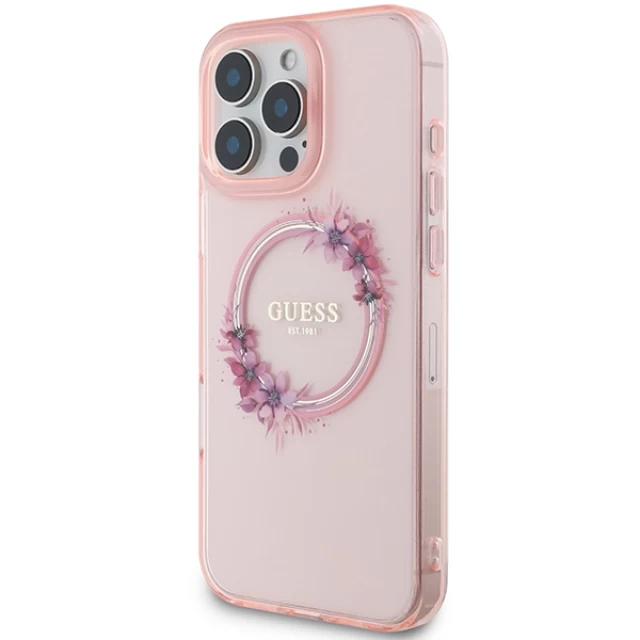 Чохол Guess IML Flowers Wreath для iPhone 16 Pro Max Pink with MagSafe (GUHMP16XHFWFCP)