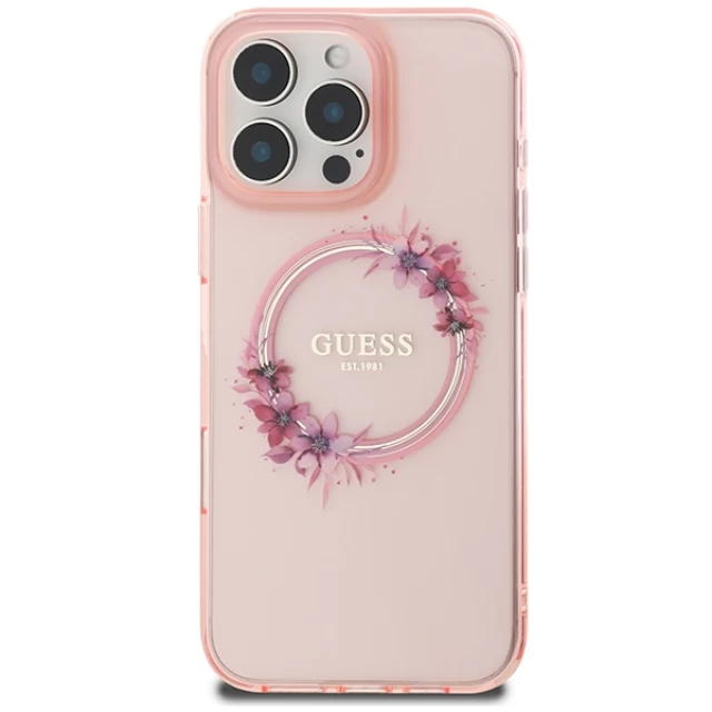 Чохол Guess IML Flowers Wreath для iPhone 16 Pro Max Pink with MagSafe (GUHMP16XHFWFCP)