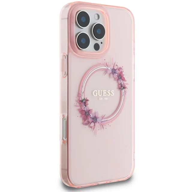 Чохол Guess IML Flowers Wreath для iPhone 16 Pro Max Pink with MagSafe (GUHMP16XHFWFCP)